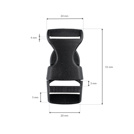 Plastiková pracka - 20x51 mm čierna 1 ks