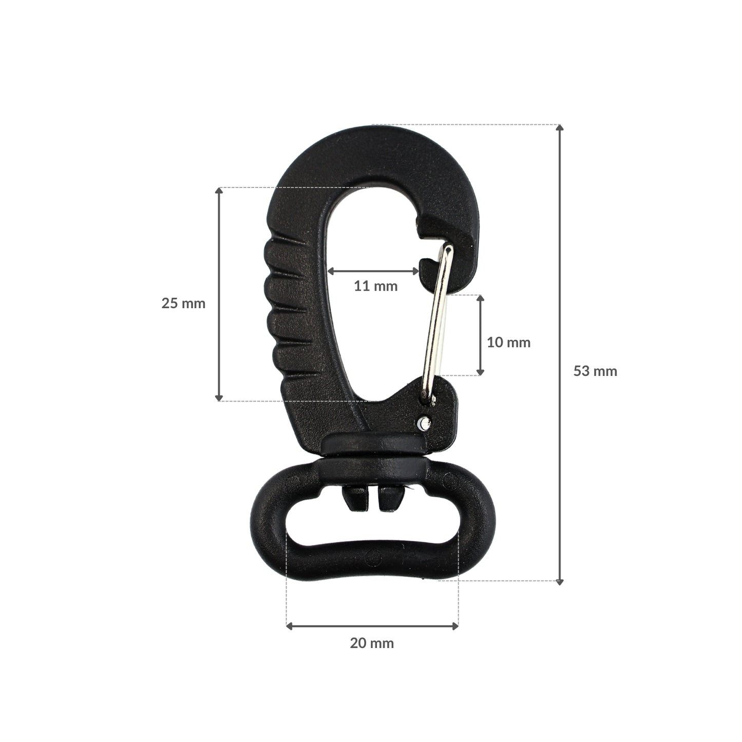 Plastiková karabína - 20 mm otočná čierna 1 ks