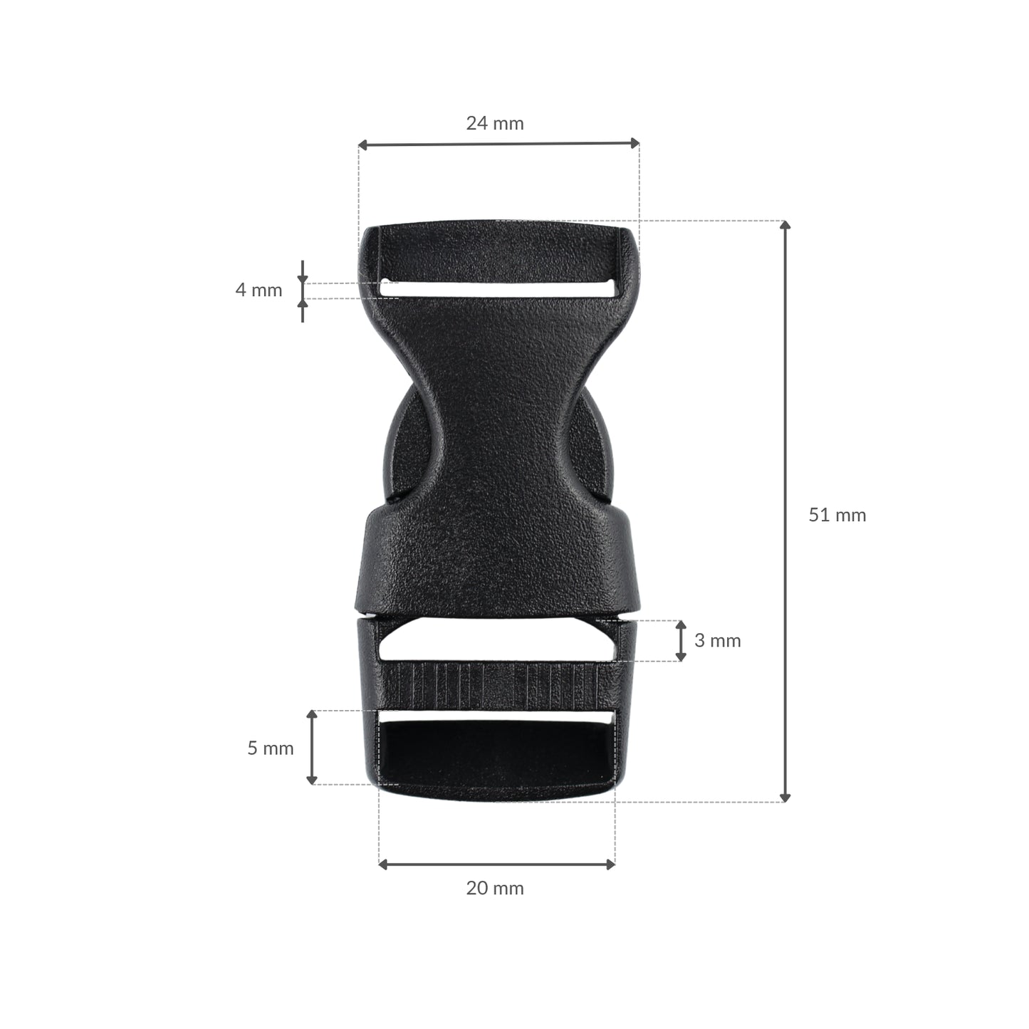 Plastiková pracka - 20x51 mm čierna 1 ks