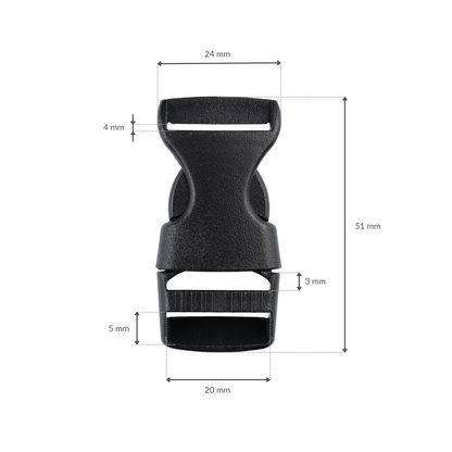 Plastiková pracka - 20x51 mm čierna 1 ks
