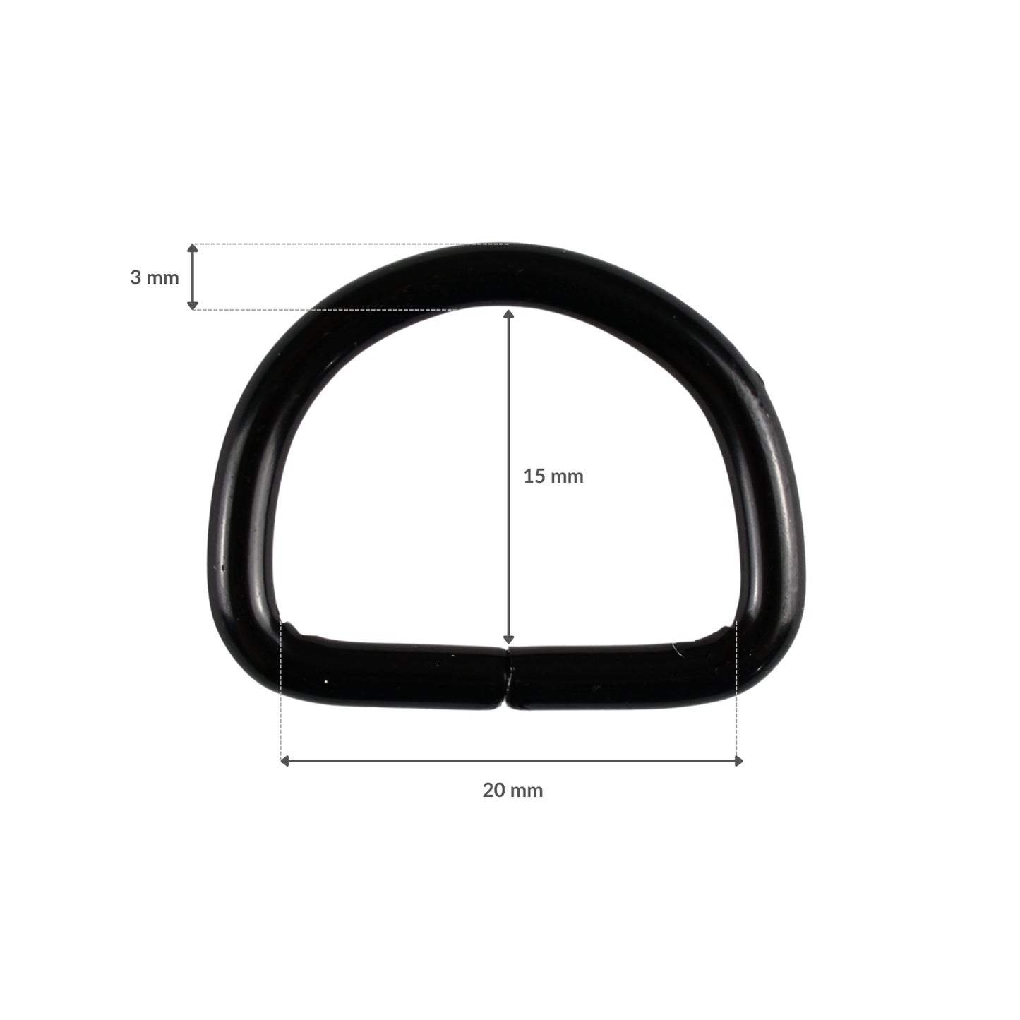 Kovový polokrúžok - 20/15/3 mm matná čierna 1 ks
