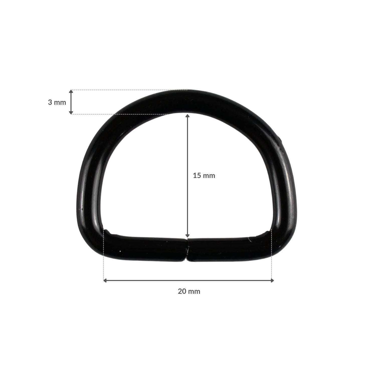 Kovový polokrúžok - 20/15/3 mm matná čierna 1 ks