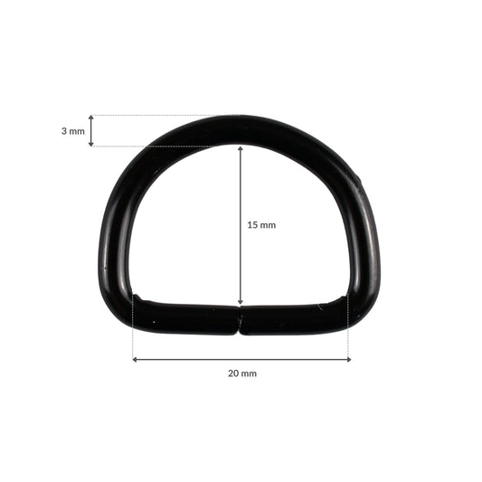 Kovový polokrúžok - 20/15/3 mm matná čierna 1 ks