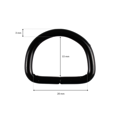 Kovový polokrúžok - 20/15/3 mm matná čierna 1 ks