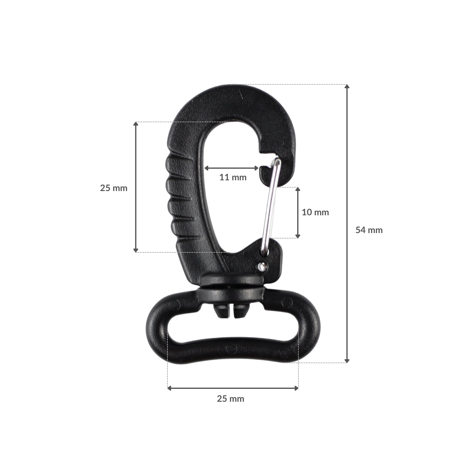Plastiková karabína - 25 mm otočná čierna 1 ks