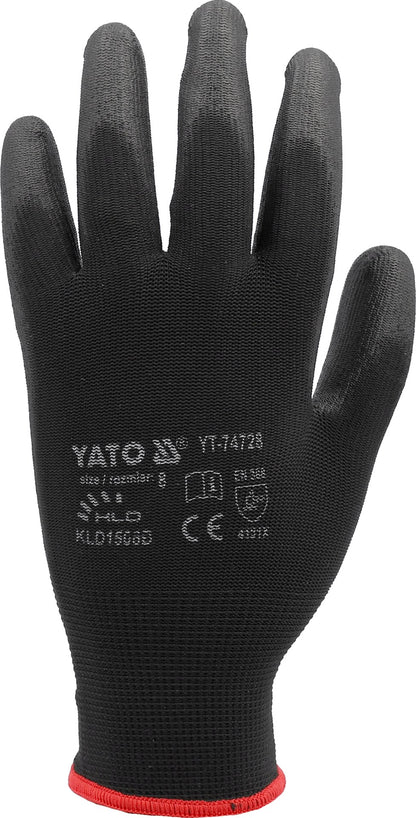 Pracovné rukavice nylon/PU Yato - čierne veľkosť 8