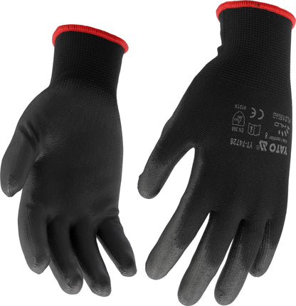 Pracovné rukavice nylon/PU Yato - čierne veľkosť 8
