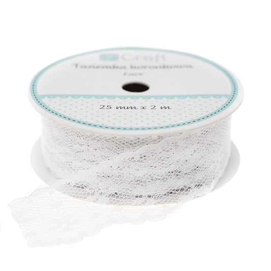 Čipková stuha DpCraft - 2,5 cm x 2m biela