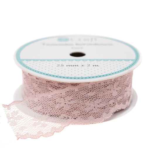 Čipková stuha DpCraft - 2,5 cm x 2m Púdrovoružová